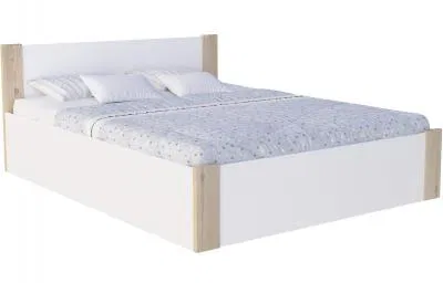 Manželská postel 140x200 cm BOSTON BÍLÁ - BOROVICE se zdvižným dřevěným roštem