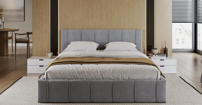 Čalouněná postel 120x200 cm EMMA Šedá s roštem