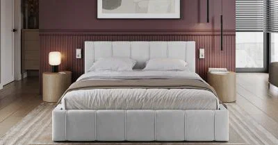 Čalouněná postel 160x200 cm EMMA Bílá s roštem