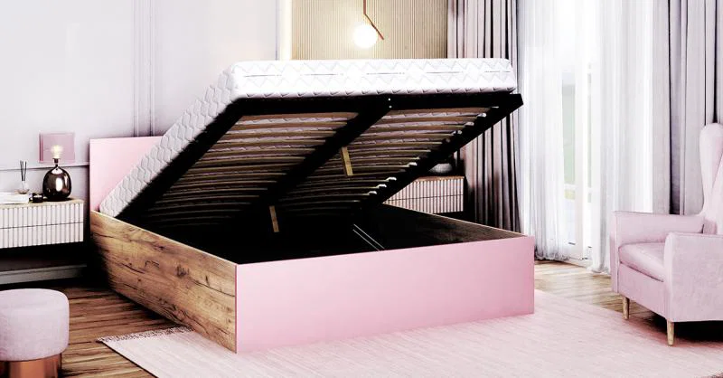 Manželská postel PANAMA 140x200 se zvedacím dřevěným roštem RŮŽOVÁ-DUB