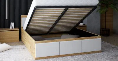 Manželská postel PANAMA T 140x200 se zvedacím kovovým roštem DUB BÍLÁ