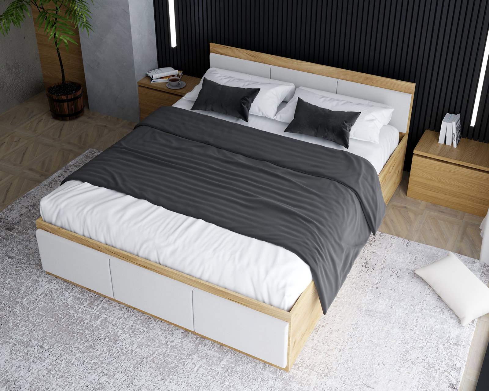 Manželská posteľ PANAMA T 160x200 so zdvíhacím kovovým roštom DUB BÍLÁ