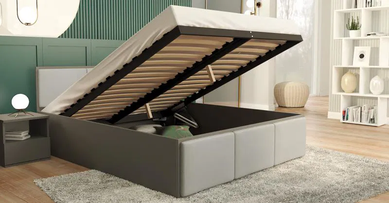 Manželská postel PANAMA T 160x200 se zvedacím dřevěným roštem ŠEDÁ SVĚTLE ŠEDÁ