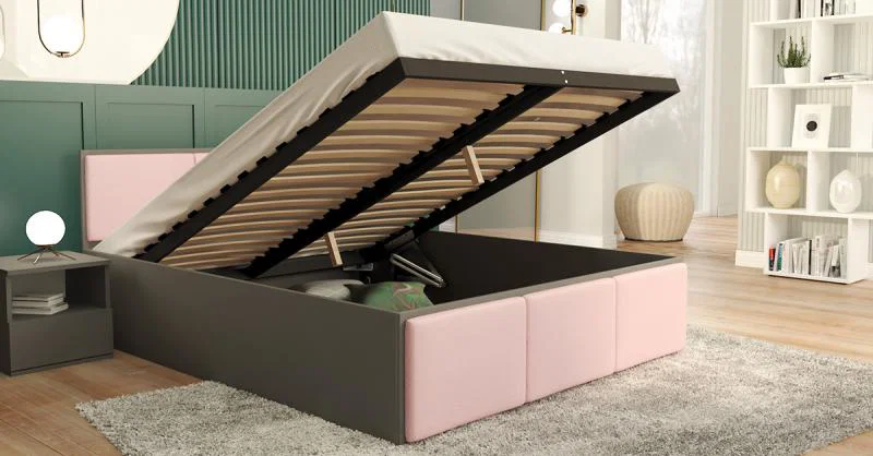 Manželská postel PANAMA T 160x200 se zvedacím dřevěným roštem ŠEDÁ RŮŽOVÁ