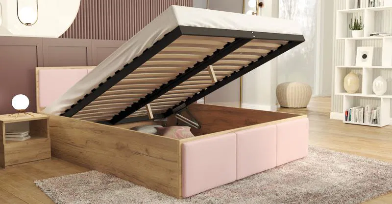 Manželská postel PANAMA T 160x200 se zvedacím dřevěným roštem DUB RŮŽOVÁ