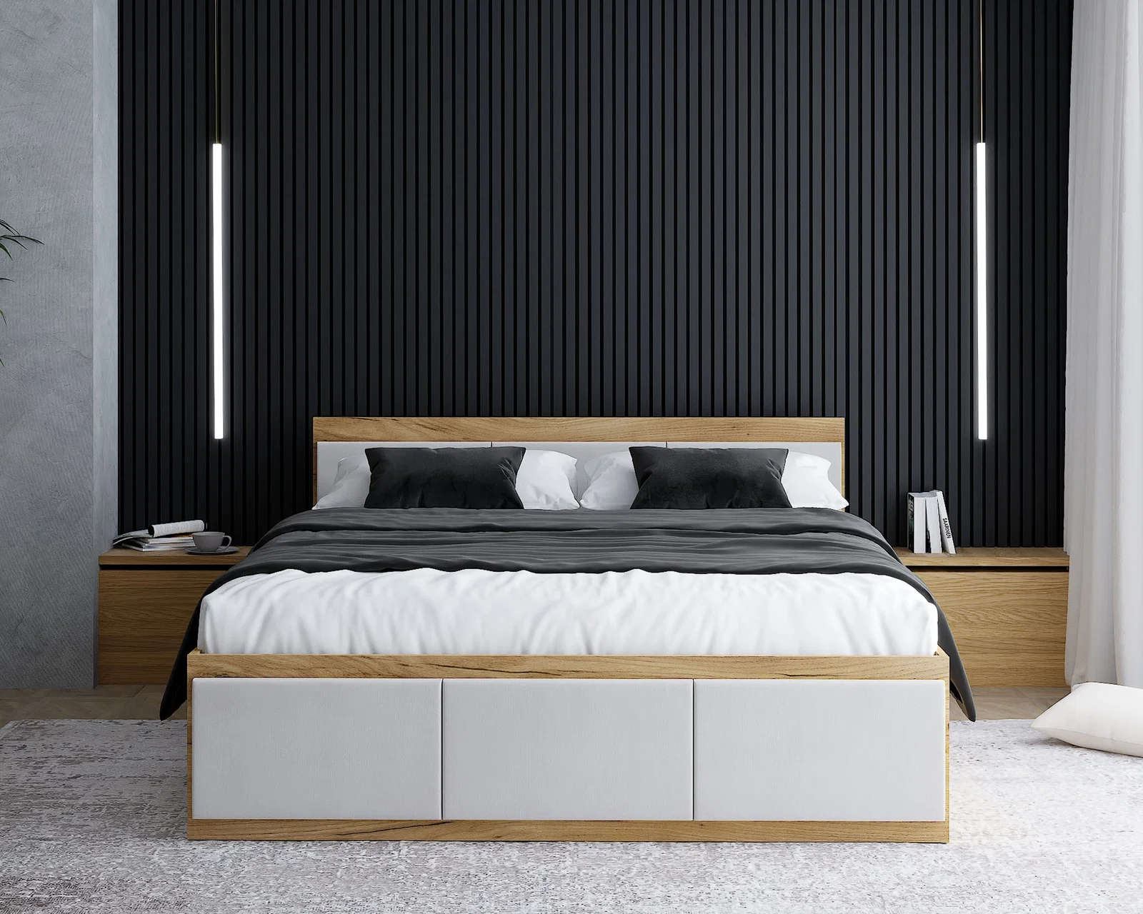 Manželská postel PANAMA T 160x200 se zvedacím dřevěným roštem DUB BÍLÁ