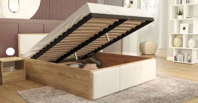 Manželská postel PANAMA T 160x200 se zvedacím dřevěným roštem DUB BÍLÁ