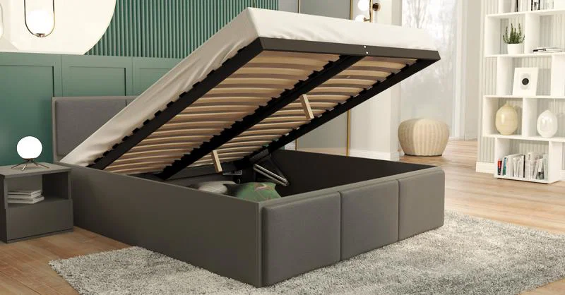 Manželská postel PANAMA T 180x200 se zvedacím dřevěným roštem ŠEDÁ