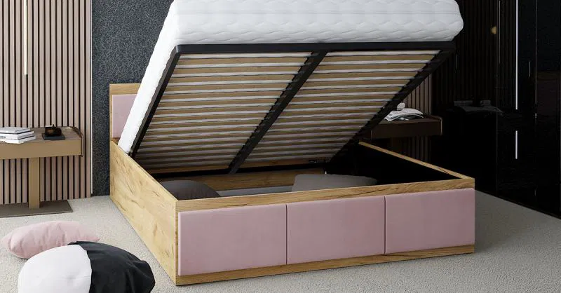 Manželská postel PANAMA T 120x200 se zvedacím kovovým roštem DUB RŮŽOVÁ