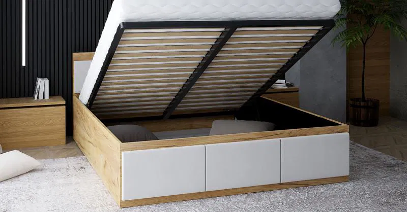 Manželská postel PANAMA T 120x200 se zvedacím kovovým roštem DUB BÍLÁ