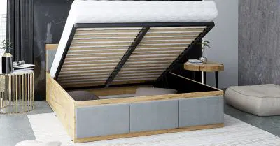 Manželská postel PANAMA T 140x200 se zvedacím kovovým roštem DUB SVĚTLE ŠEDÁ