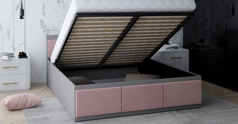 Manželská postel PANAMA T 140x200 se zvedacím kovovým roštem ŠEDÁ RŮŽOVÁ