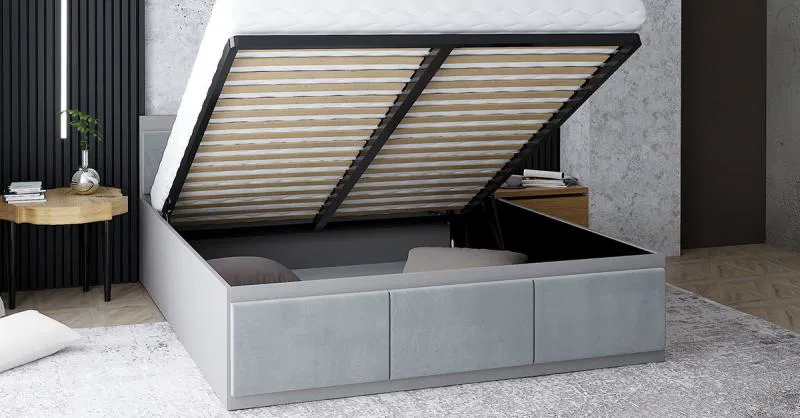 Manželská postel PANAMA T 160x200 se zvedacím kovovým roštem ŠEDÁ SVĚTLE ŠEDÁ