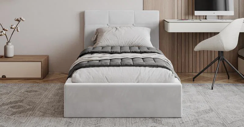 Čalouněná postel RINO 90x200 cm s kovovým roštem bílá