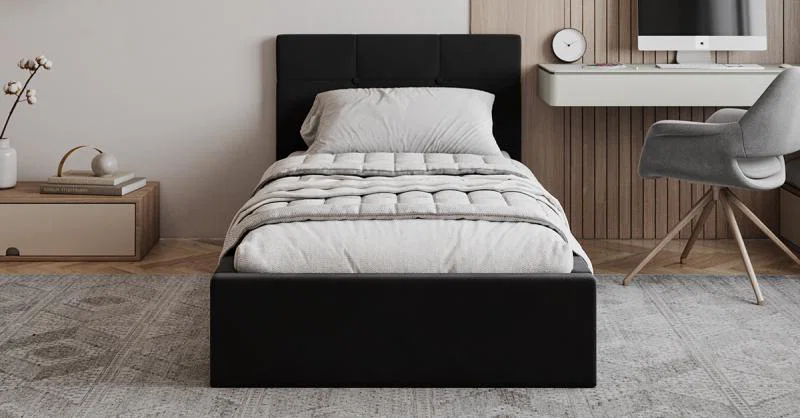 Čalouněná postel RINO 90x200 cm s kovovým roštem černá