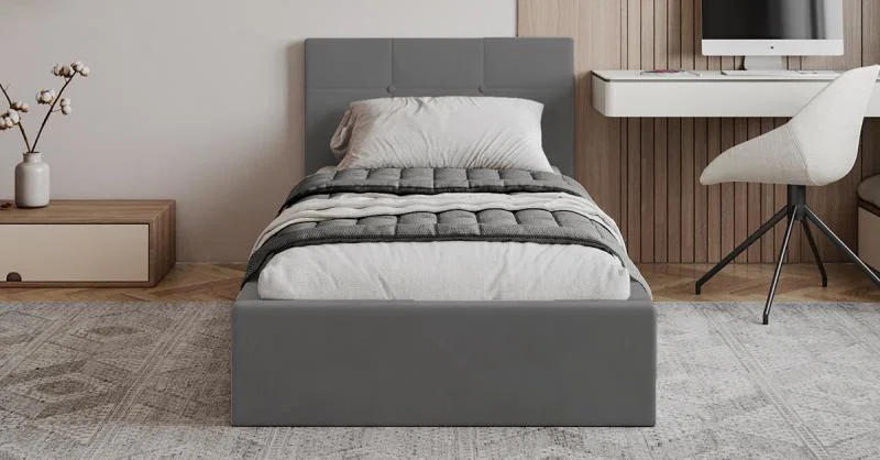 Čalouněná postel RINO 90x200 cm s kovovým roštem grafit