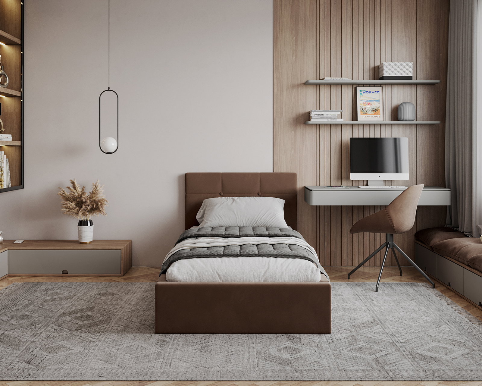 Čalúnená posteľ RINO 90x200 cm s roštom hnedá