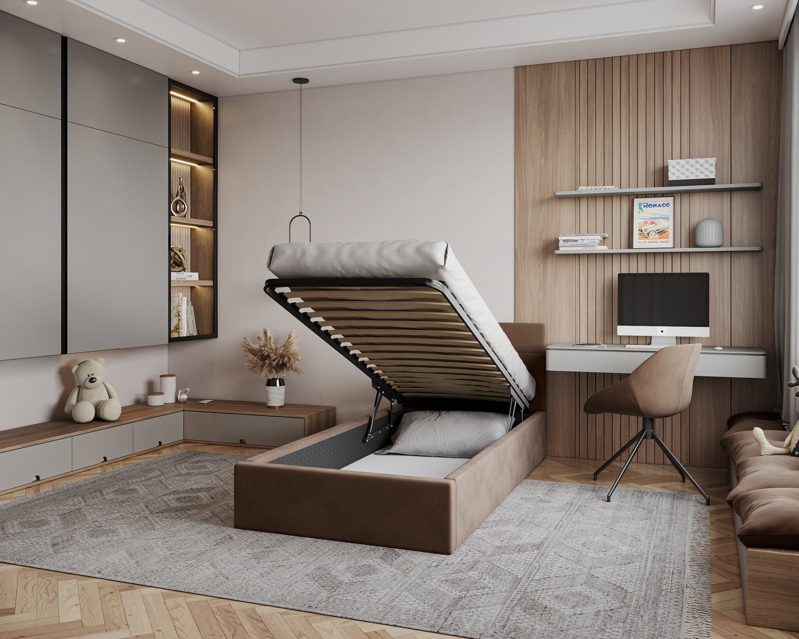 Čalúnená posteľ RINO 90x200 cm s roštom hnedá