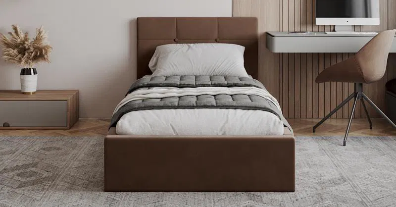 Čalouněná postel RINO 90x200 cm s kovovým roštem hnědá