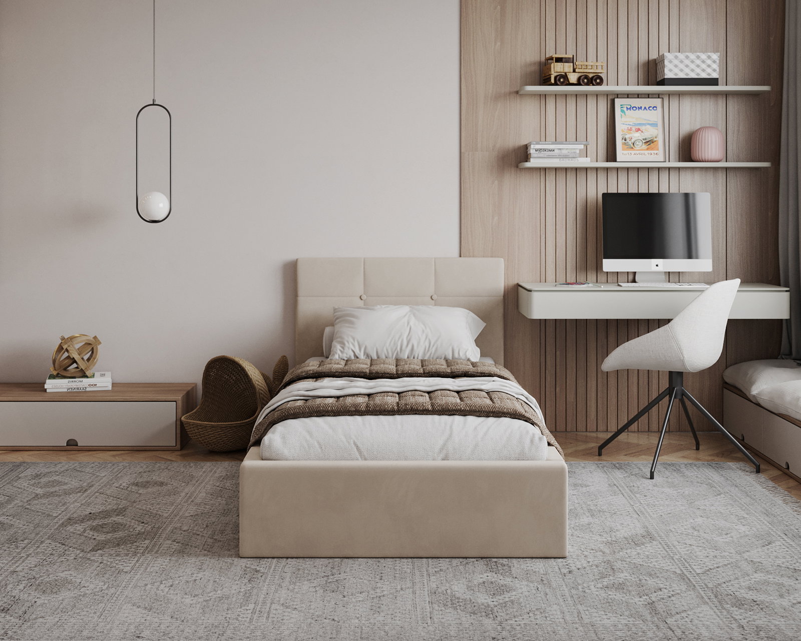 Čalúnená posteľ RINO 90x200 cm s roštom krémová