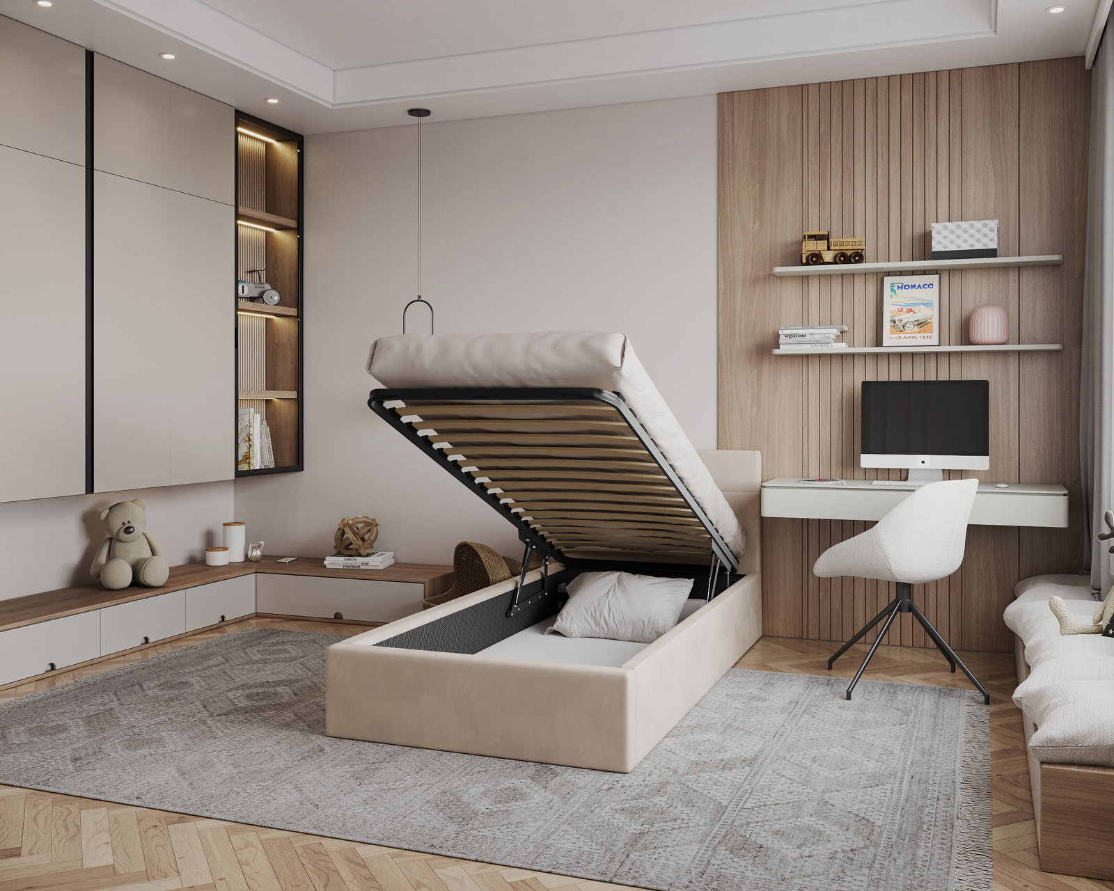 Čalúnená posteľ RINO 90x200 cm s roštom krémová