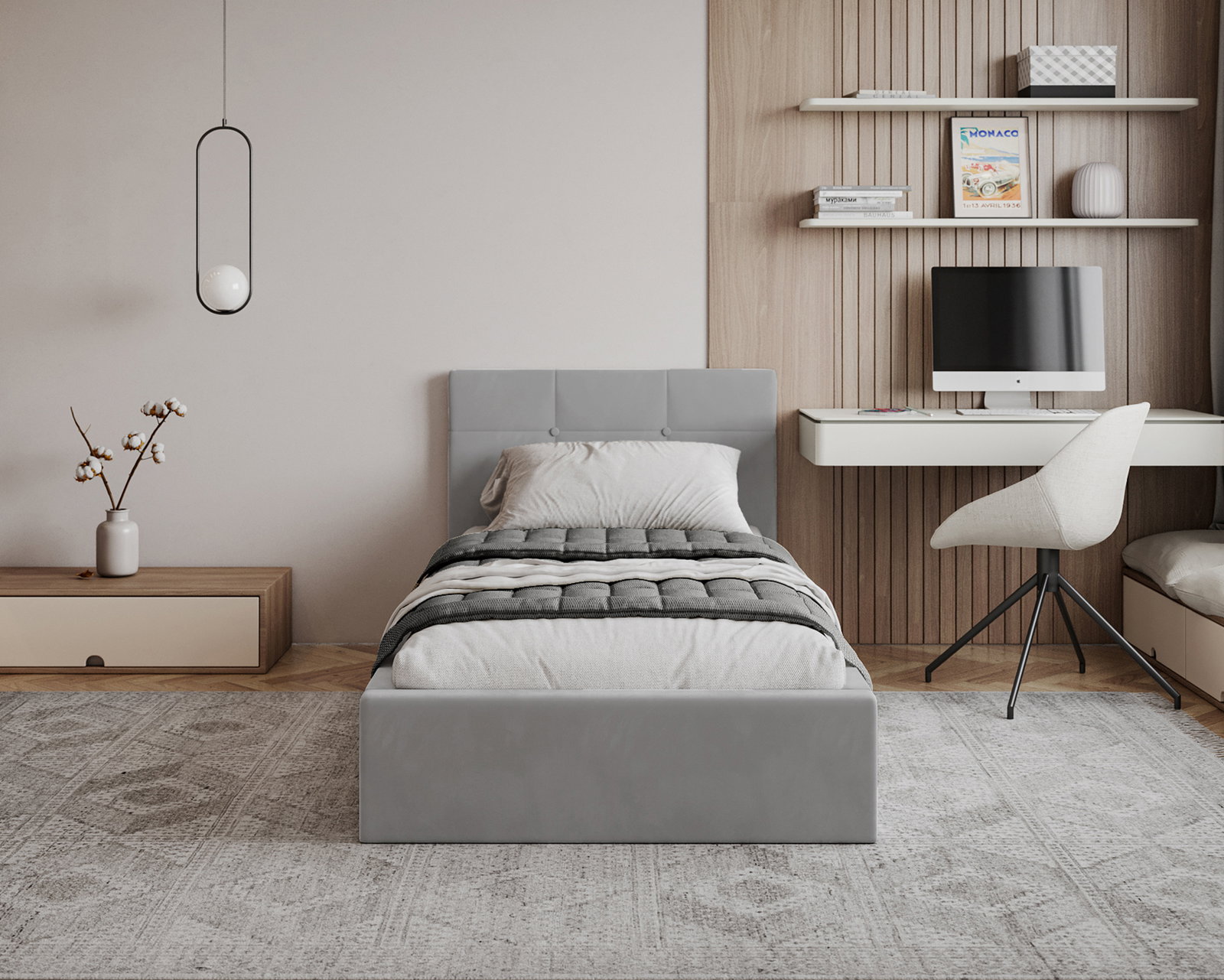 Čalúnená posteľ RINO 90x200 cm s roštom sivá