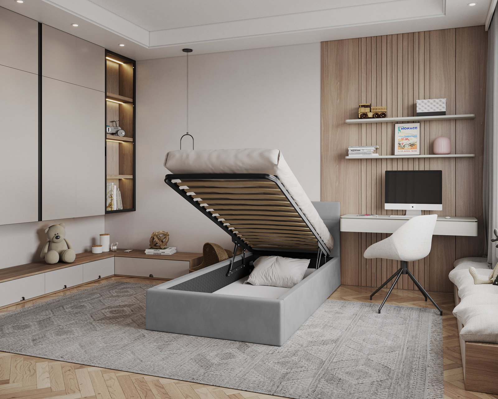 Čalúnená posteľ RINO 90x200 cm s roštom sivá