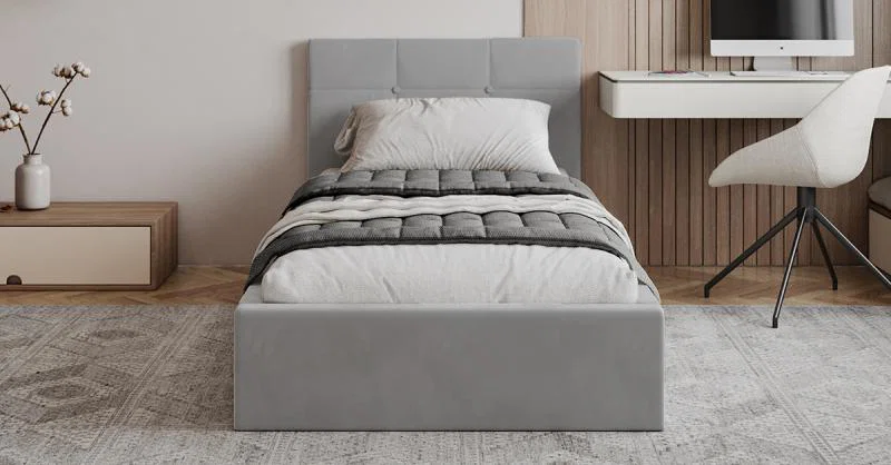 Čalouněná postel RINO 90x200 cm s kovovým roštem šedá