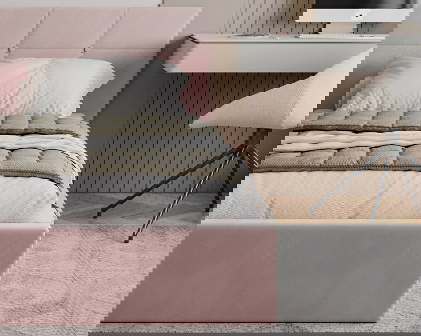 Čalúnená posteľ RINO 90x200 cm s roštom svetlo ružová