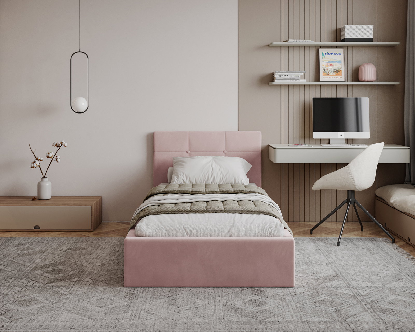 Čalúnená posteľ RINO 90x200 cm s roštom svetlo ružová