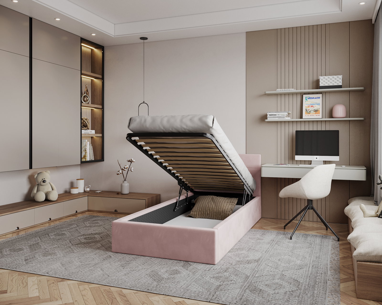 Čalúnená posteľ RINO 90x200 cm s roštom svetlo ružová