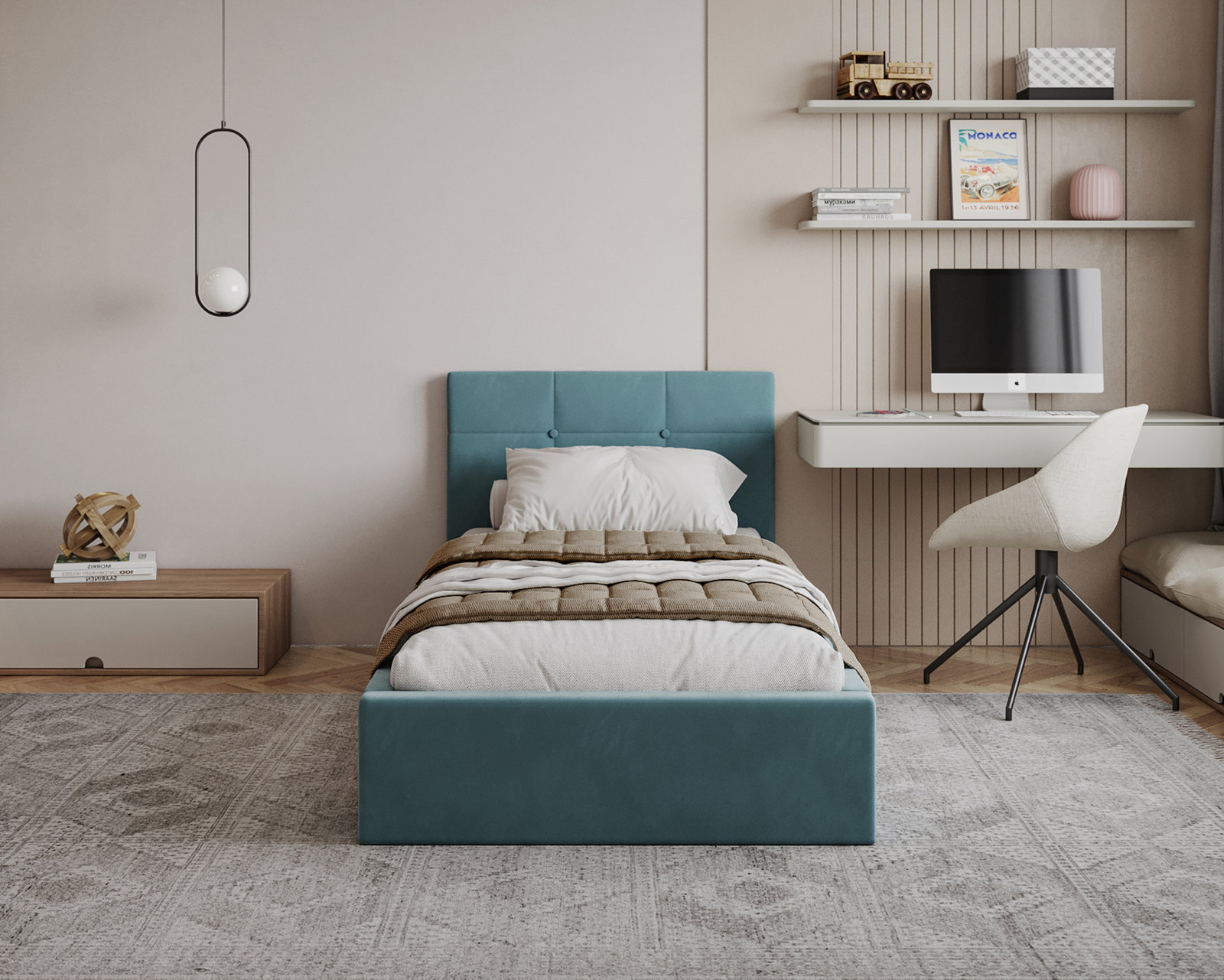 Čalúnená posteľ RINO 90x200 cm s roštom tyrkysová