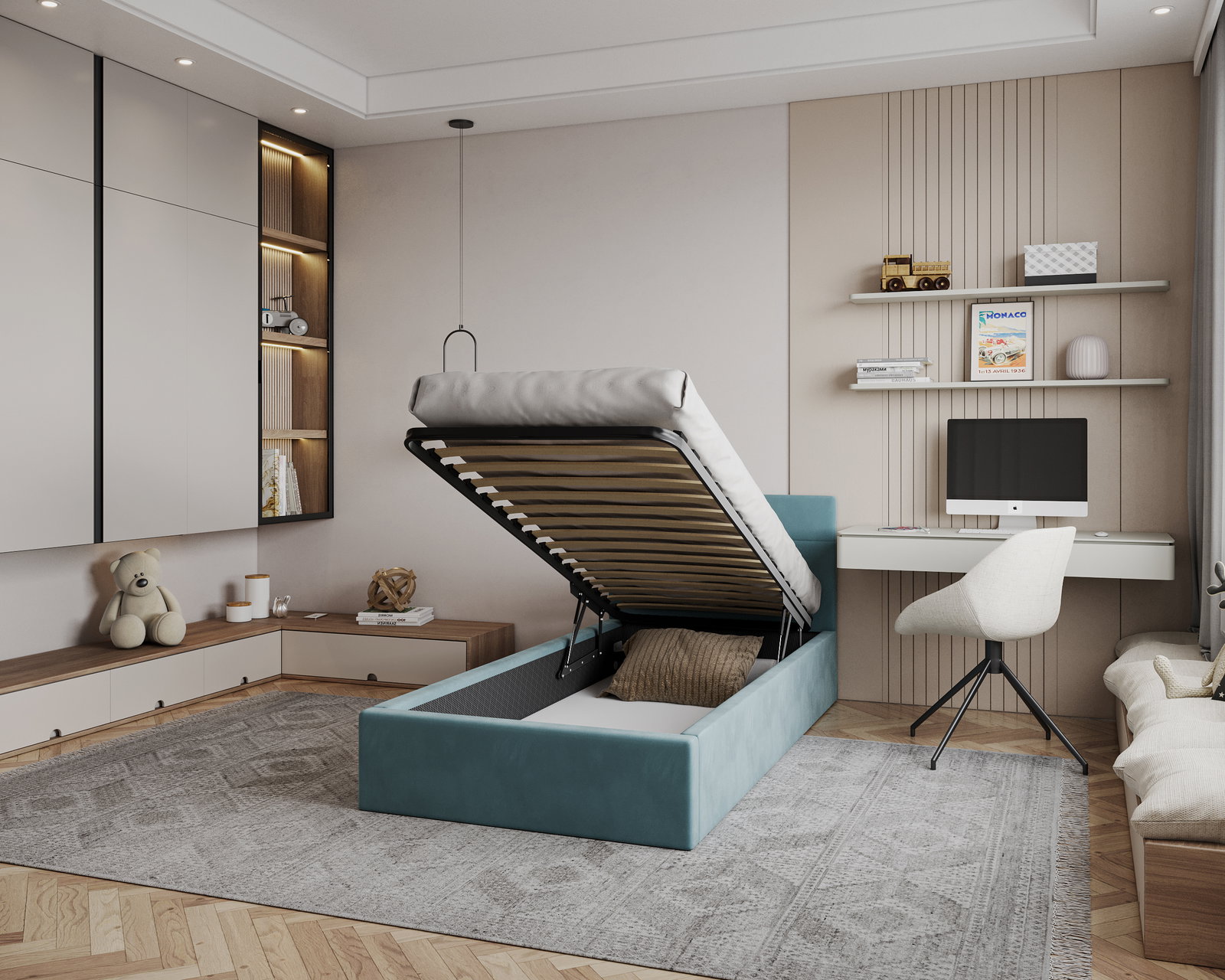 Čalúnená posteľ RINO 90x200 cm s roštom tyrkysová