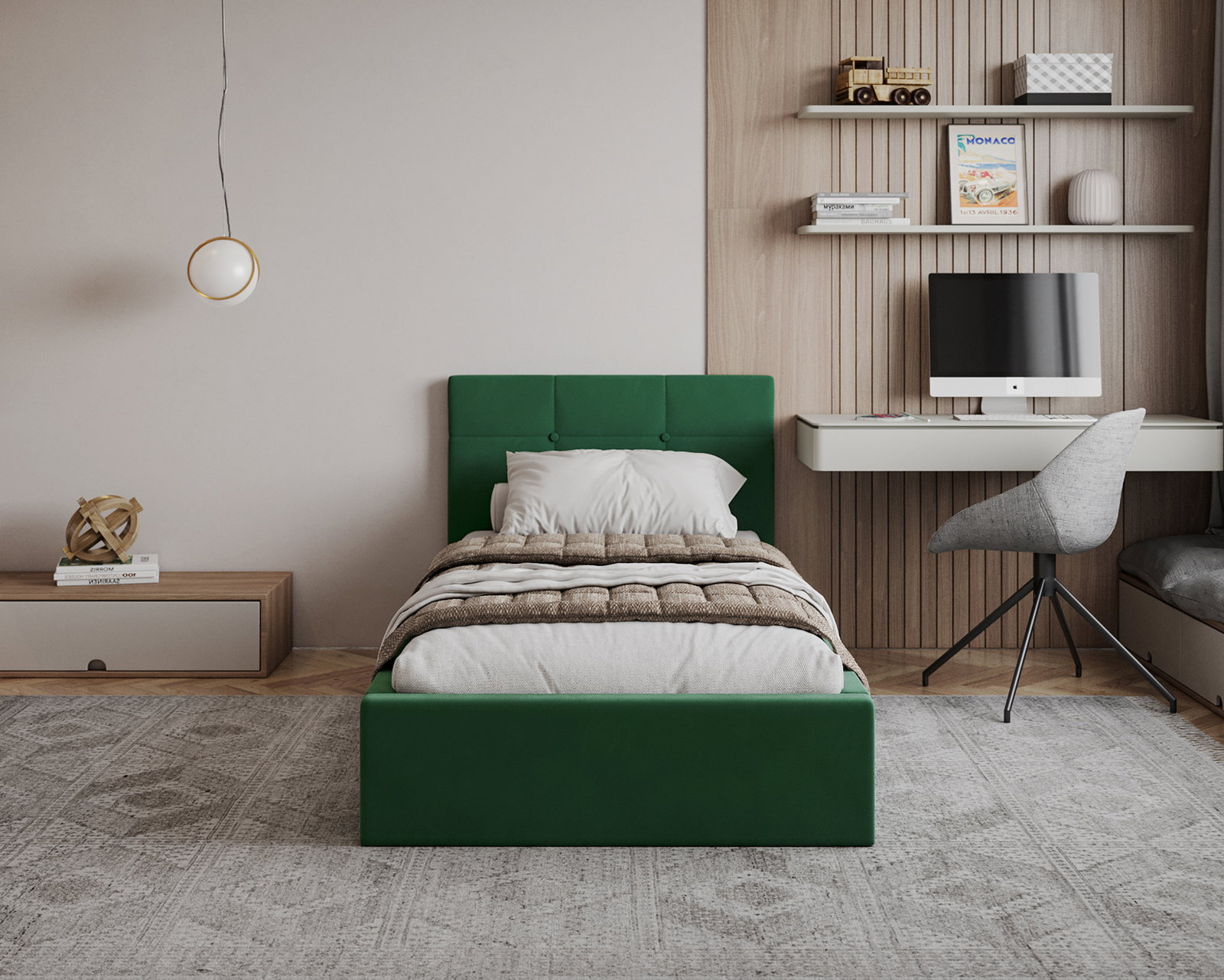Čalúnená posteľ RINO 90x200 cm s roštom zelená