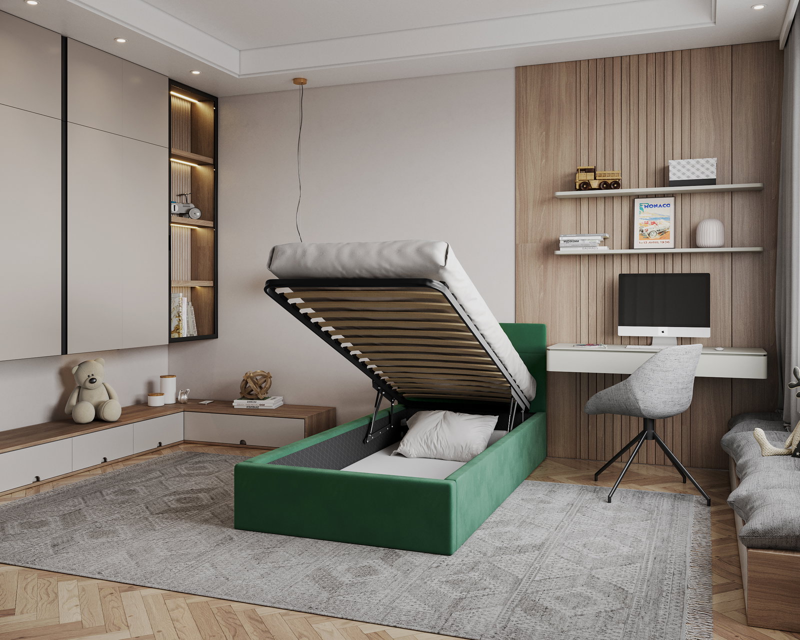 Čalúnená posteľ RINO 90x200 cm s roštom zelená