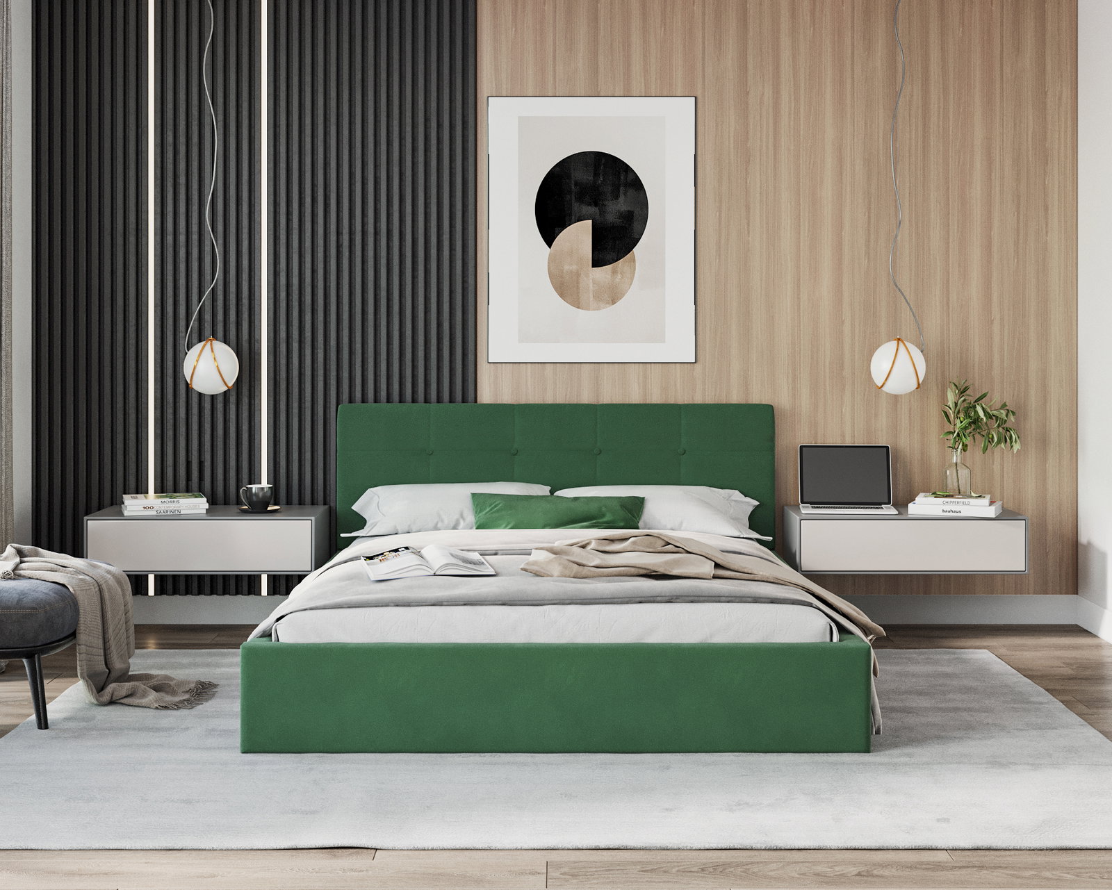 Čalúnená posteľ RINO 120x200 cm s roštom zelená