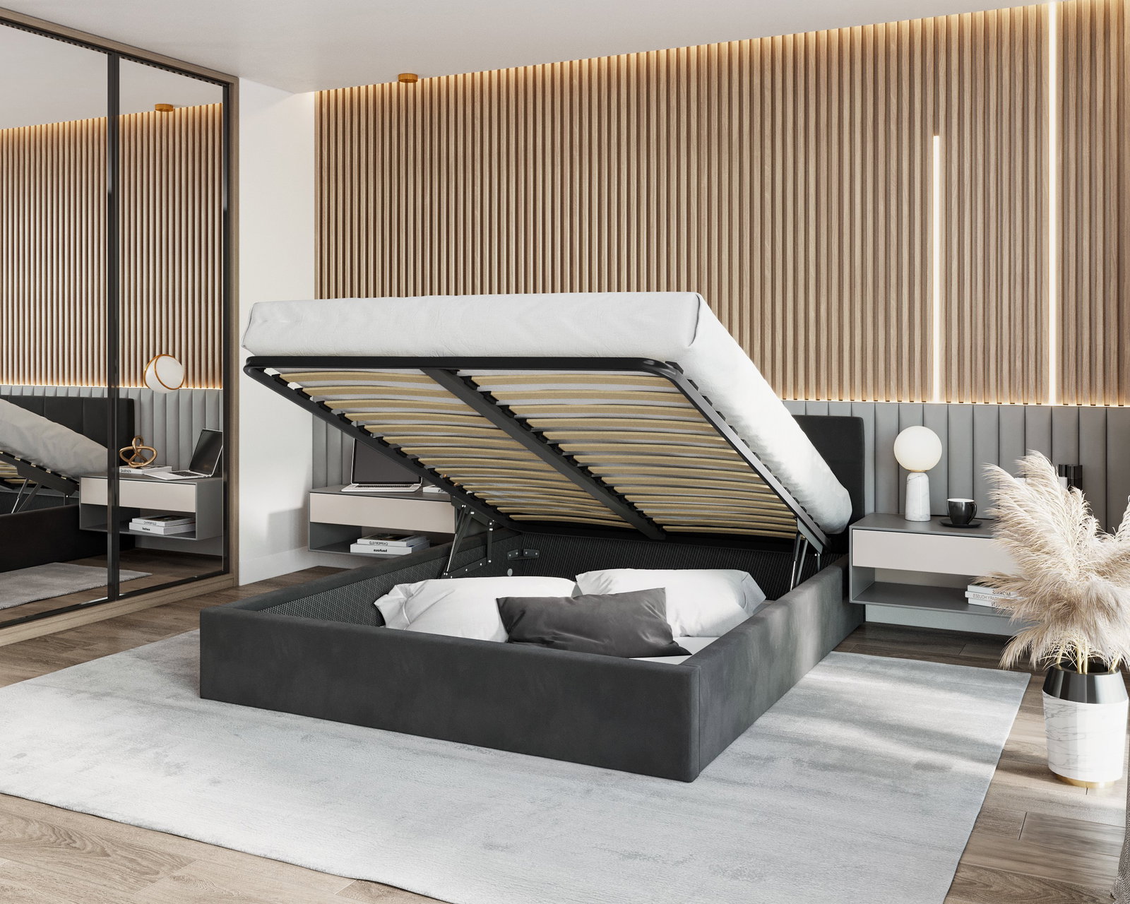 Čalúnená posteľ RINO 140x200 cm s roštom čierna