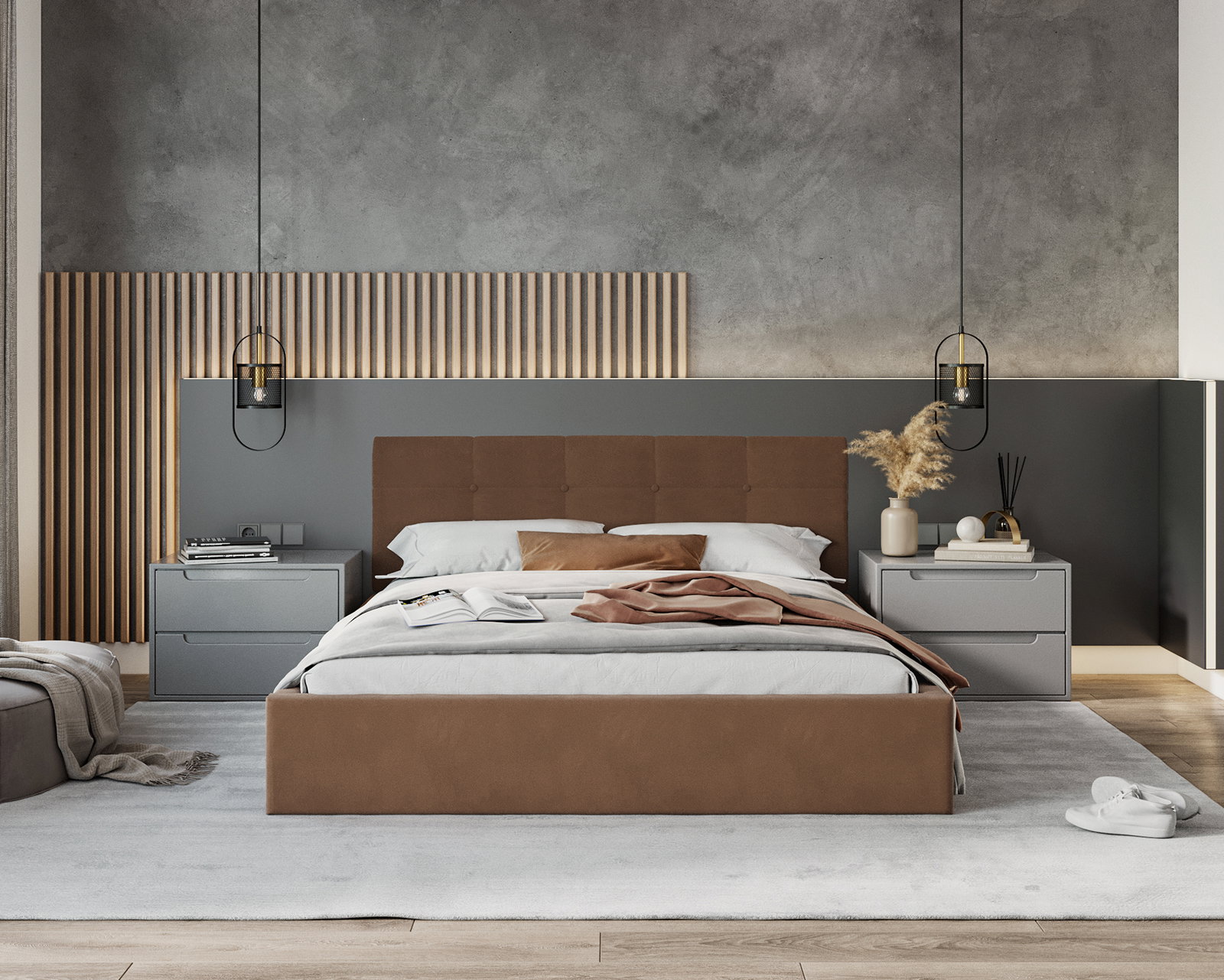 Čalúnená posteľ RINO 140x200 cm s roštom hnedá