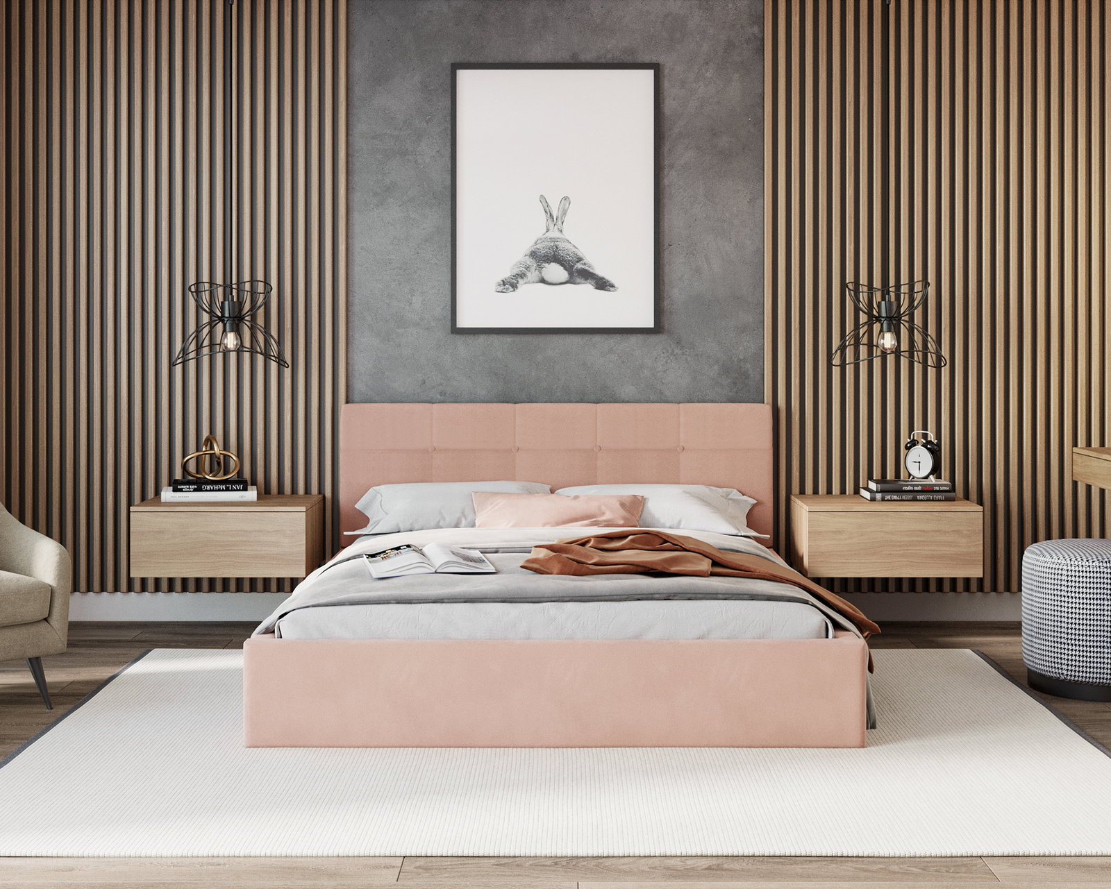 Čalúnená posteľ RINO 140x200 cm s roštom svetlo ružová