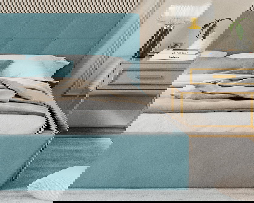 Čalúnená posteľ RINO 140x200 cm s roštom tyrkysová