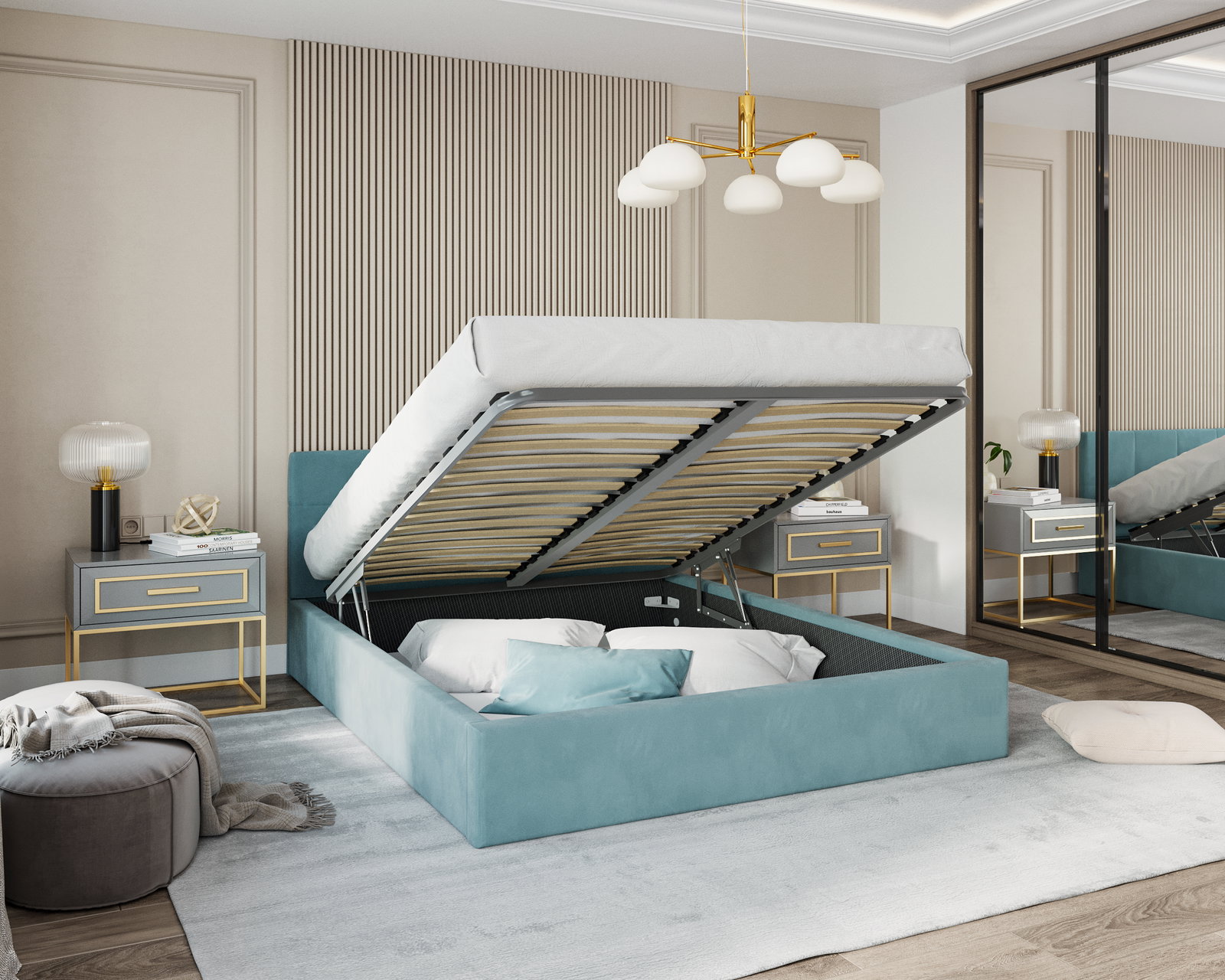 Čalúnená posteľ RINO 140x200 cm s roštom tyrkysová