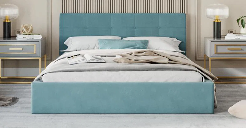 Čalouněná postel RINO 140x200 cm s kovovým roštem tyrkysová