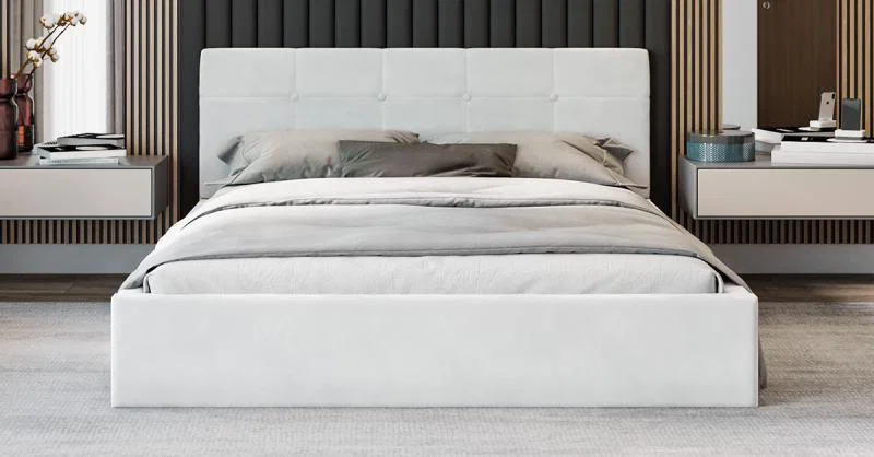 Čalouněná postel RINO 160x200 cm s kovovým roštem bílá