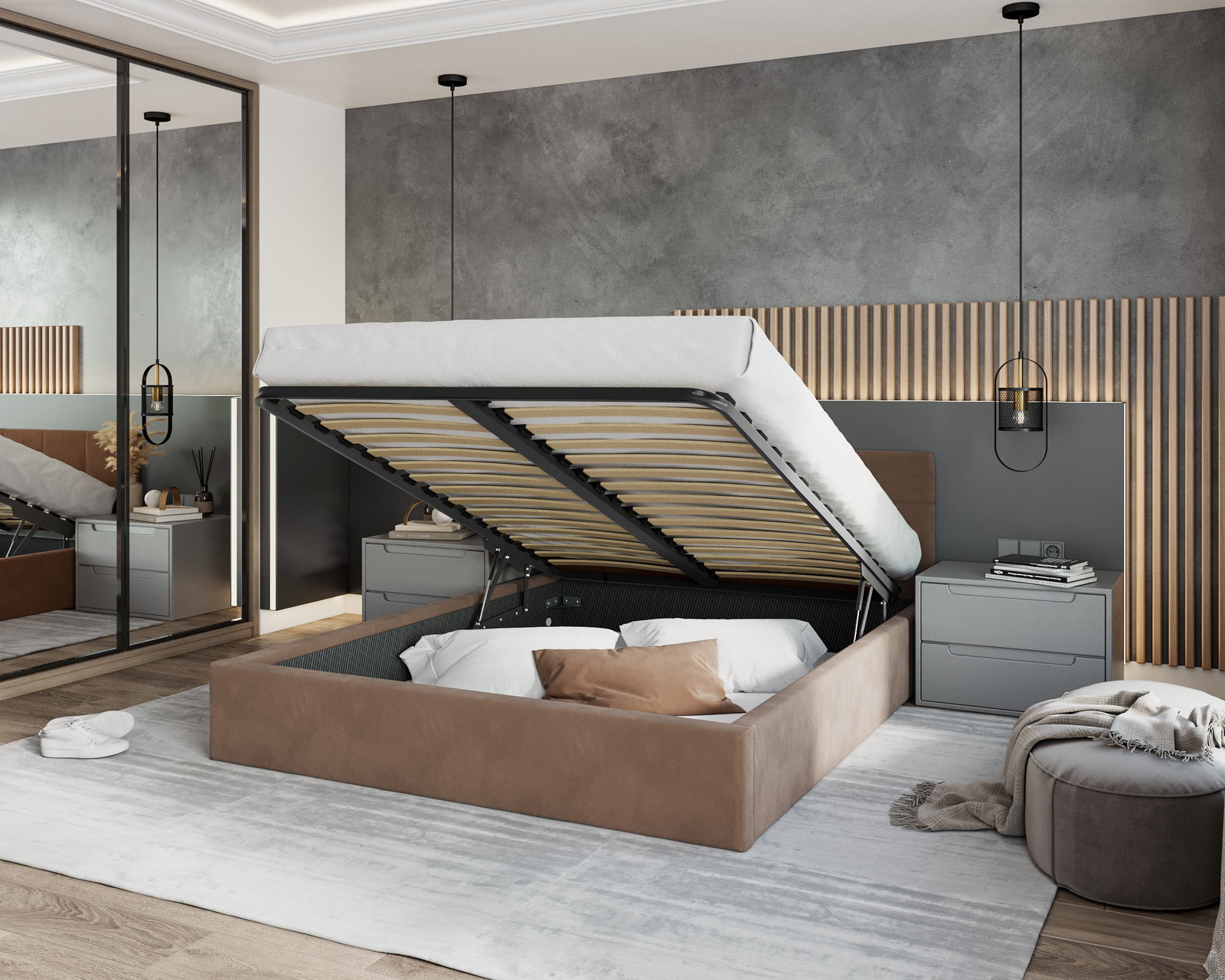 Čalúnená posteľ RINO 160x200 cm s roštom hnedá