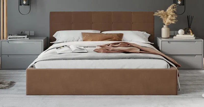 Čalouněná postel RINO 160x200 cm s kovovým roštem hnědá
