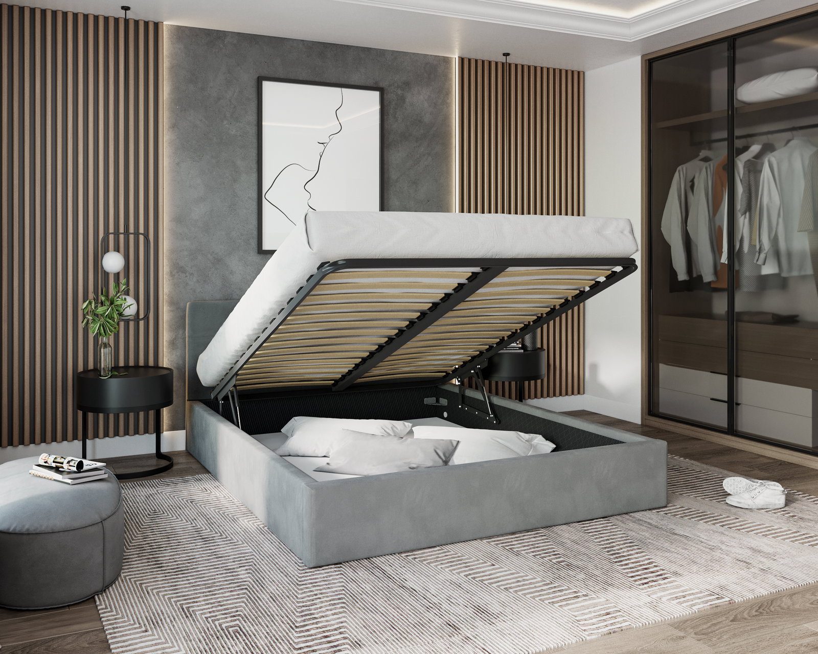 Čalúnená posteľ RINO 160x200 cm s roštom sivá