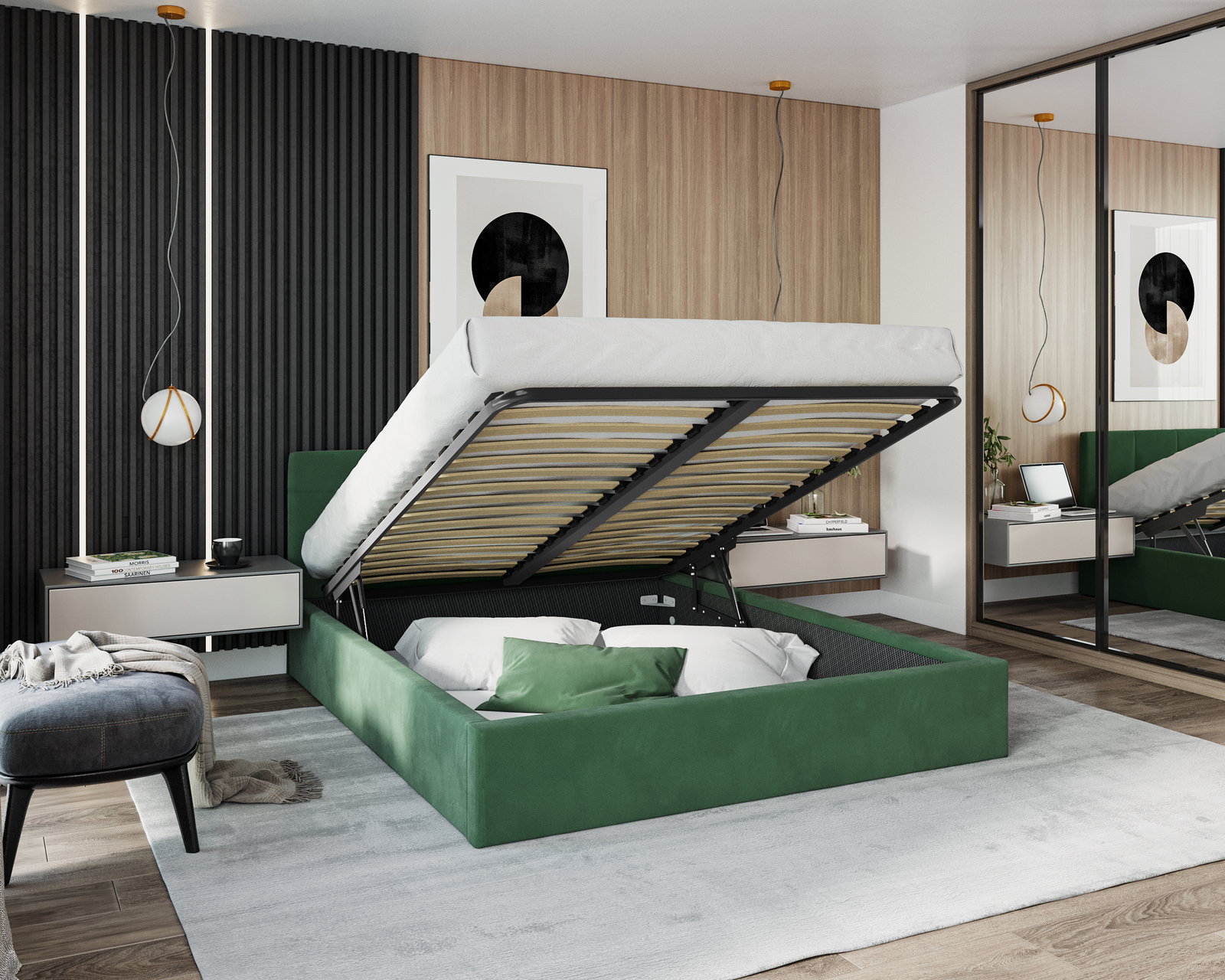 Čalúnená posteľ RINO 160x200 cm s roštom zelená