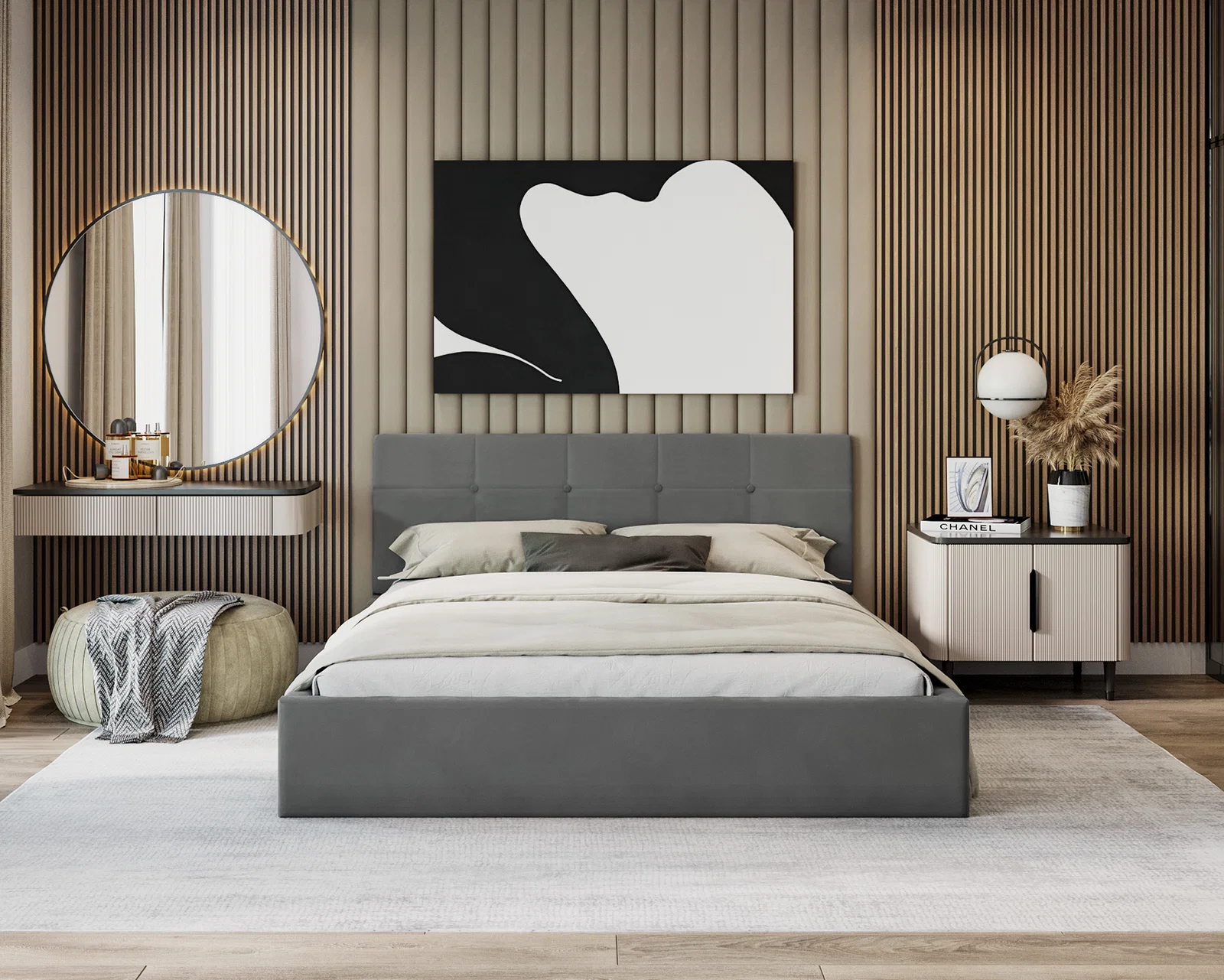 Čalouněná postel RINO 180x200 cm s kovovým roštem grafit