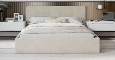 Čalouněná postel RINO 180x200 cm s kovovým roštem krémová