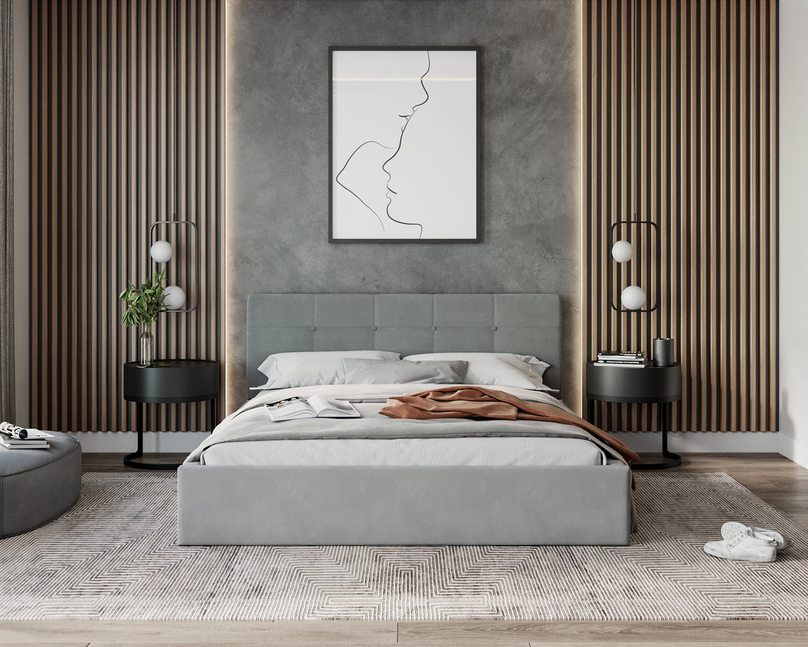 Čalúnená posteľ RINO 180x200 cm s roštom sivá